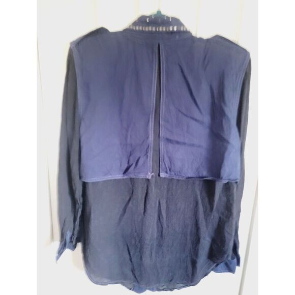 Monique Fashions‎ 12 Women's Vintage Blouse Shirt Beaded Studded Navy Blue L/S - Picture 2 of 11